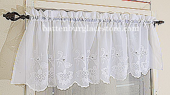 Sheer Embroidered Windows Valance. 18"x60". Susan #094. White